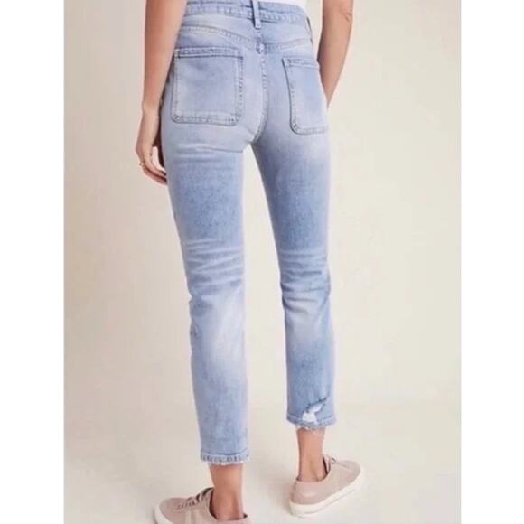 Anthropologie Pilcro High Rise Slim Straight Jeans Distressed Denim Medium Wash - Picture 3 of 10